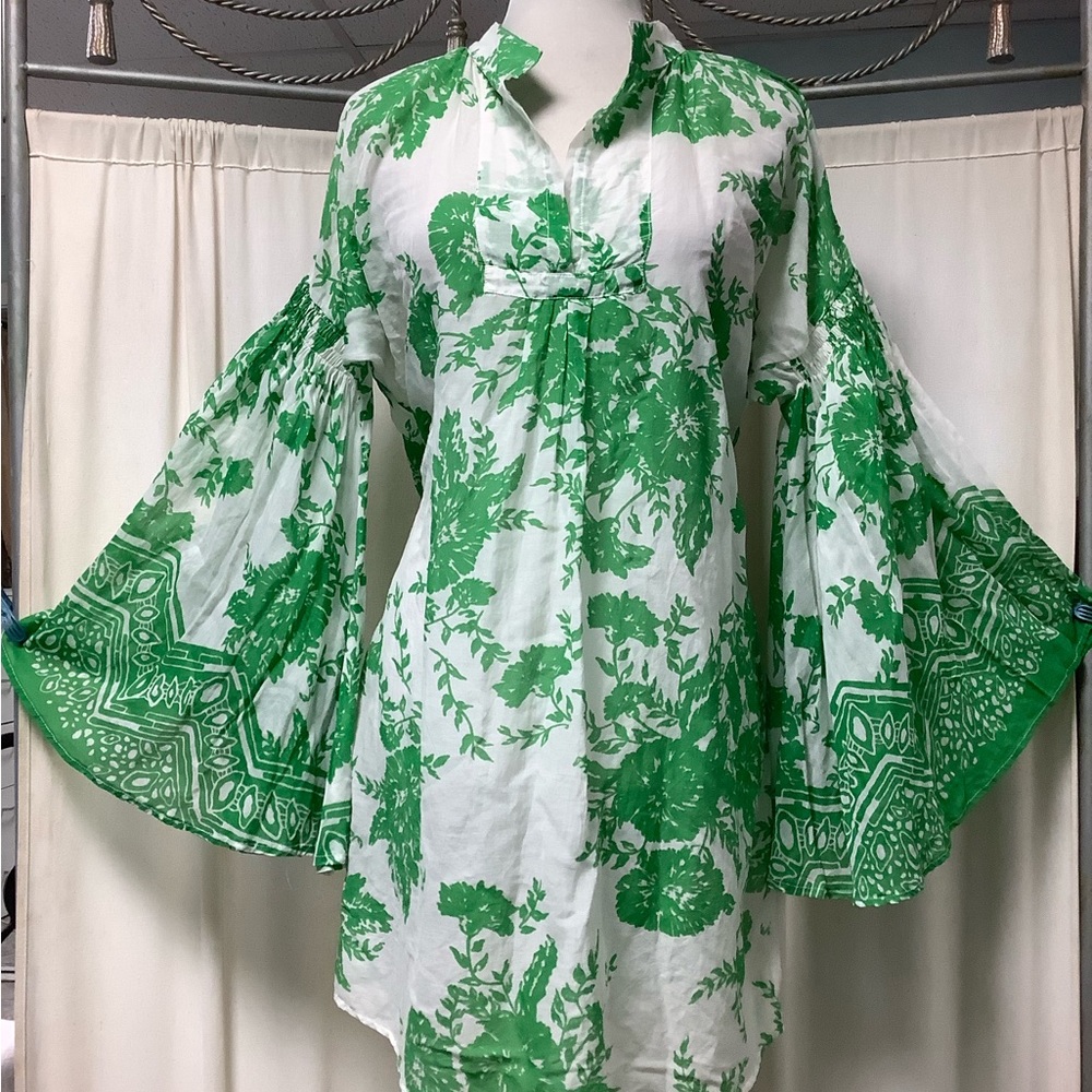 Adele Fado Floral Semi Sheer Kimono Sleeve Tunic Dress